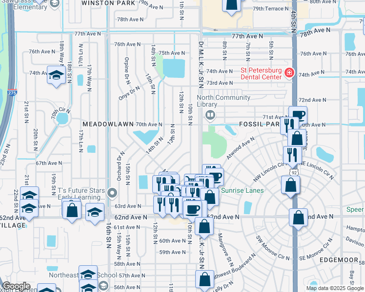 map of restaurants, bars, coffee shops, grocery stores, and more near 6833 12th Street North in St. Petersburg