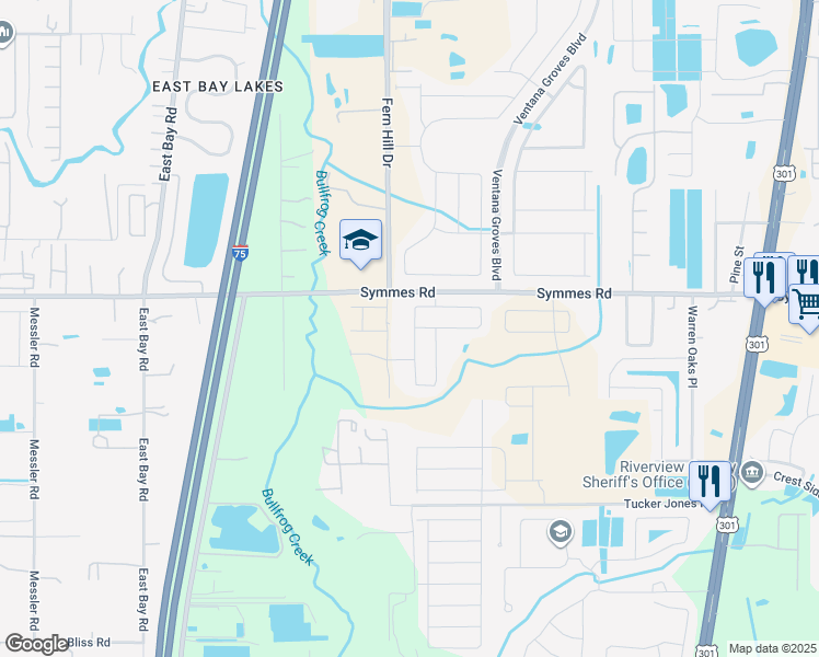 map of restaurants, bars, coffee shops, grocery stores, and more near 11529 Ivy Flower Loop in Riverview