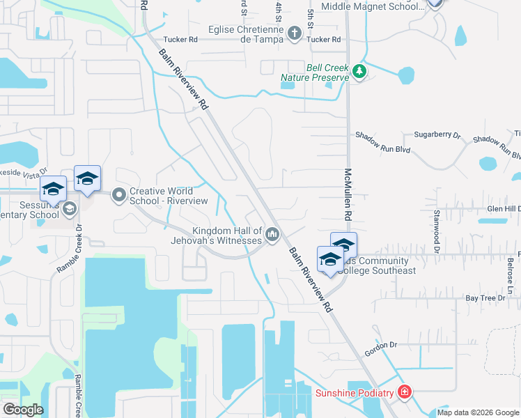 map of restaurants, bars, coffee shops, grocery stores, and more near 11323 Bridge Pine Drive in Riverview