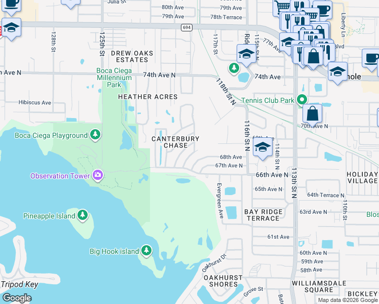 map of restaurants, bars, coffee shops, grocery stores, and more near 12055 68th Terrace in Seminole