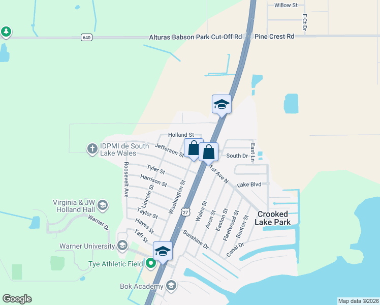 map of restaurants, bars, coffee shops, grocery stores, and more near 4646 Washington Avenue in Lake Wales