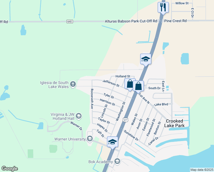 map of restaurants, bars, coffee shops, grocery stores, and more near 236 Jackson Street in Lake Wales