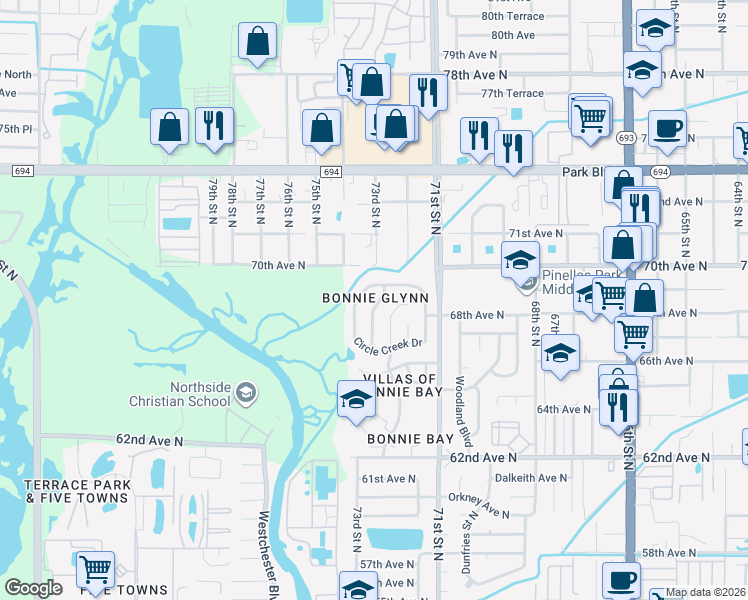 map of restaurants, bars, coffee shops, grocery stores, and more near in Pinellas County