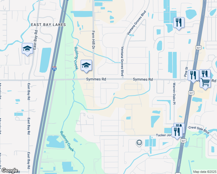 map of restaurants, bars, coffee shops, grocery stores, and more near 11318 Ivy Flower Loop in Riverview