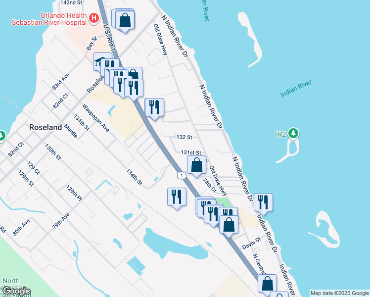 map of restaurants, bars, coffee shops, grocery stores, and more near 7550 131st Street in Sebastian