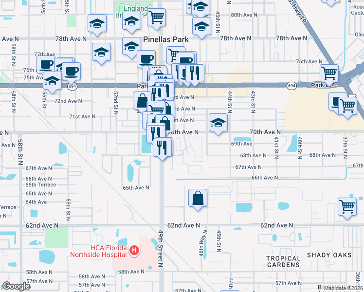 map of restaurants, bars, coffee shops, grocery stores, and more near 4734 68th Terrace in Pinellas Park