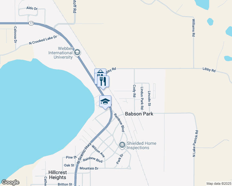 map of restaurants, bars, coffee shops, grocery stores, and more near 139 3rd Avenue in Babson Park