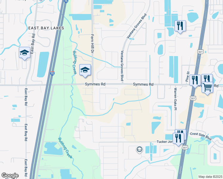 map of restaurants, bars, coffee shops, grocery stores, and more near 11318 Ivy Flower Loop in Riverview