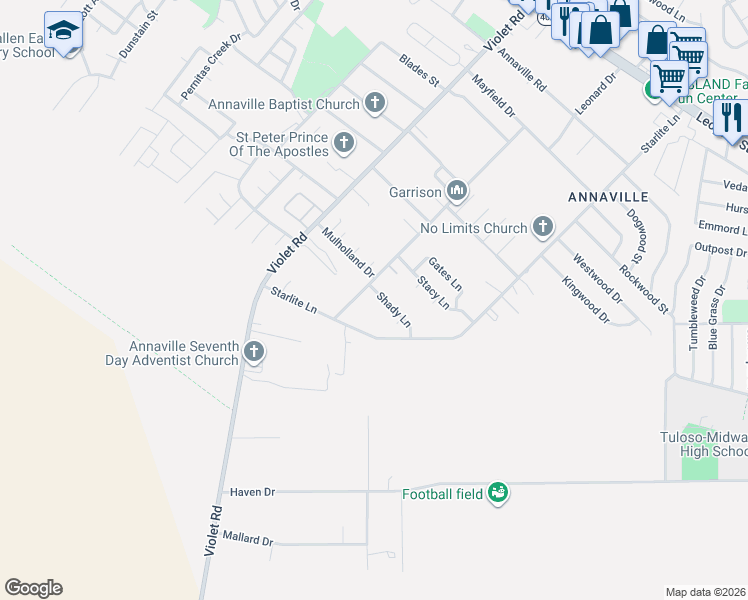 map of restaurants, bars, coffee shops, grocery stores, and more near 3645 Starlite Lane in Corpus Christi