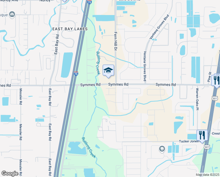 map of restaurants, bars, coffee shops, grocery stores, and more near 10003 Symmes Road in Riverview