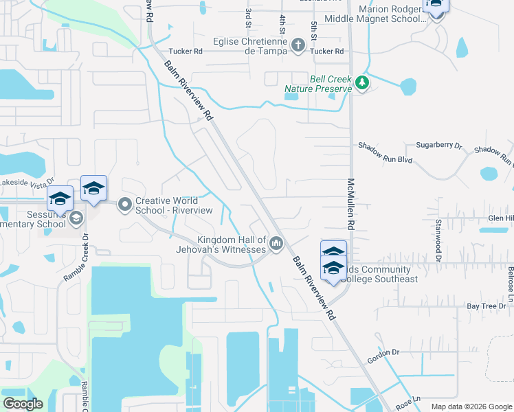 map of restaurants, bars, coffee shops, grocery stores, and more near 11318 Bridge Pine Drive in Riverview