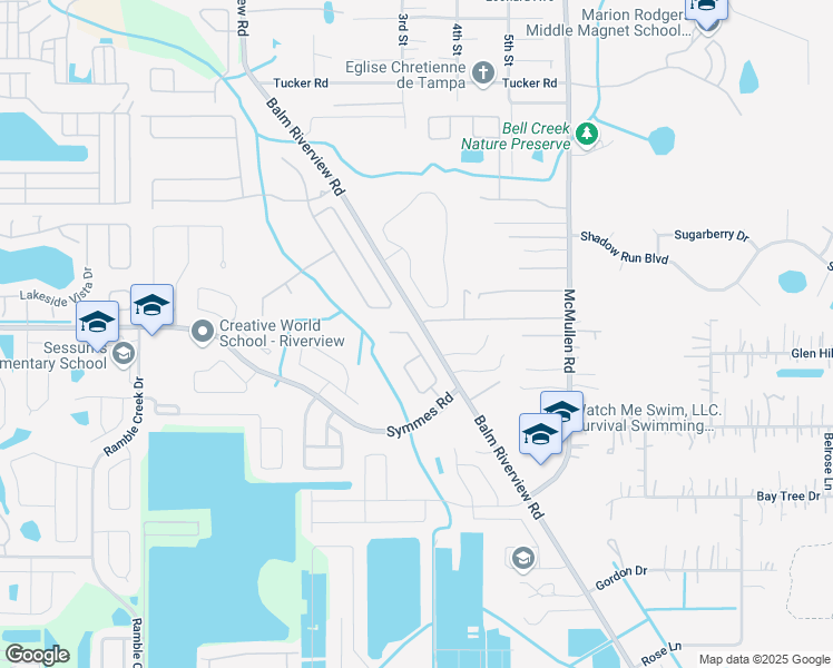 map of restaurants, bars, coffee shops, grocery stores, and more near 11248 Creek Haven Drive in Riverview
