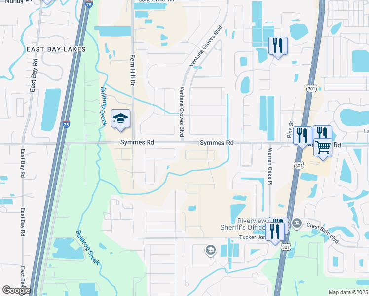 map of restaurants, bars, coffee shops, grocery stores, and more near 11413 Green Harvest Drive in Riverview