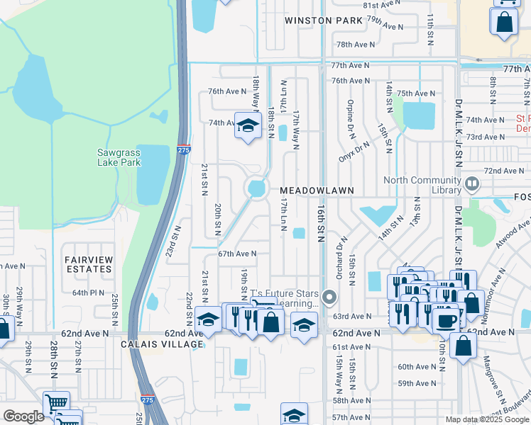 map of restaurants, bars, coffee shops, grocery stores, and more near 1810 70th Circle North in St. Petersburg