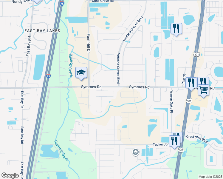 map of restaurants, bars, coffee shops, grocery stores, and more near 11415 Ivy Flower Loop in Riverview