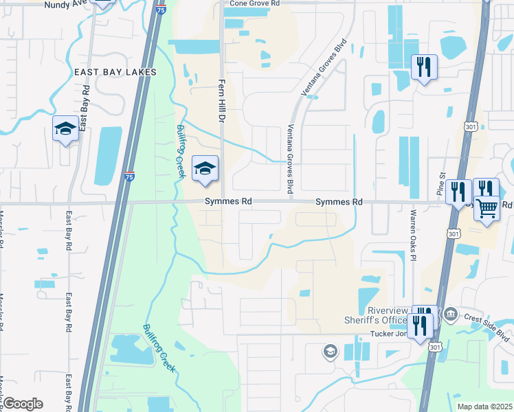 map of restaurants, bars, coffee shops, grocery stores, and more near 11433 Ivy Flower Loop in Riverview