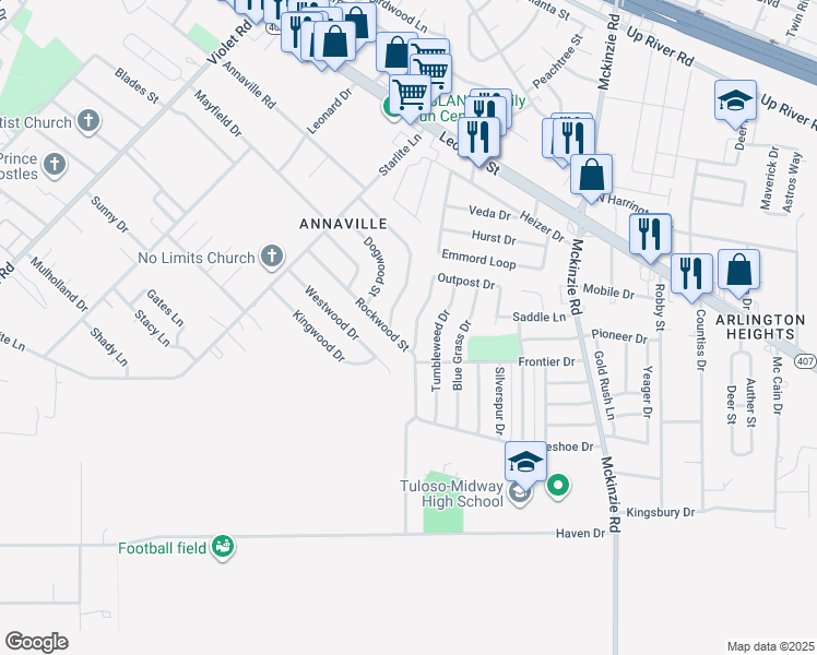 map of restaurants, bars, coffee shops, grocery stores, and more near 10630 Larkwood Street in Corpus Christi