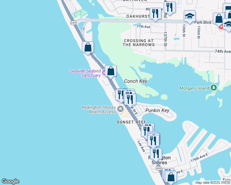 map of restaurants, bars, coffee shops, grocery stores, and more near 18240 Gulf Boulevard in Redington Shores