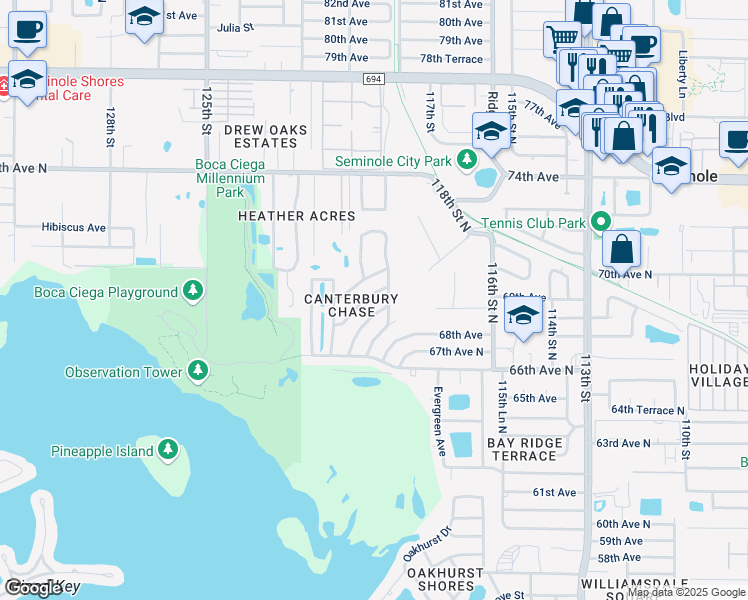 map of restaurants, bars, coffee shops, grocery stores, and more near 12243 69th Terrace in Seminole