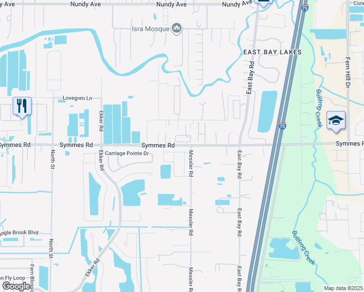 map of restaurants, bars, coffee shops, grocery stores, and more near 9199 Symmes Road in Gibsonton