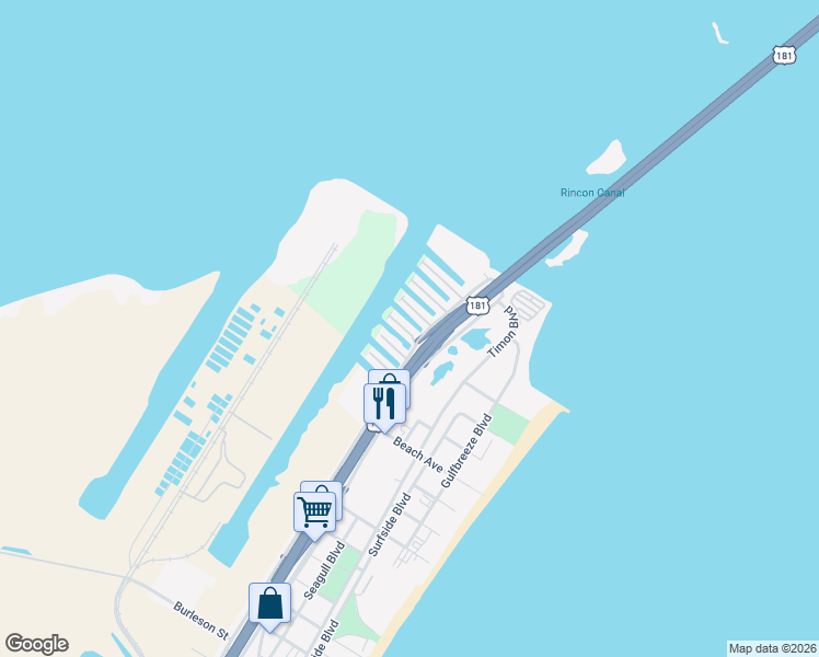 map of restaurants, bars, coffee shops, grocery stores, and more near 732 Enchanted Harbor in Corpus Christi