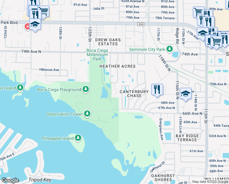 map of restaurants, bars, coffee shops, grocery stores, and more near 6946 122nd Way in Seminole