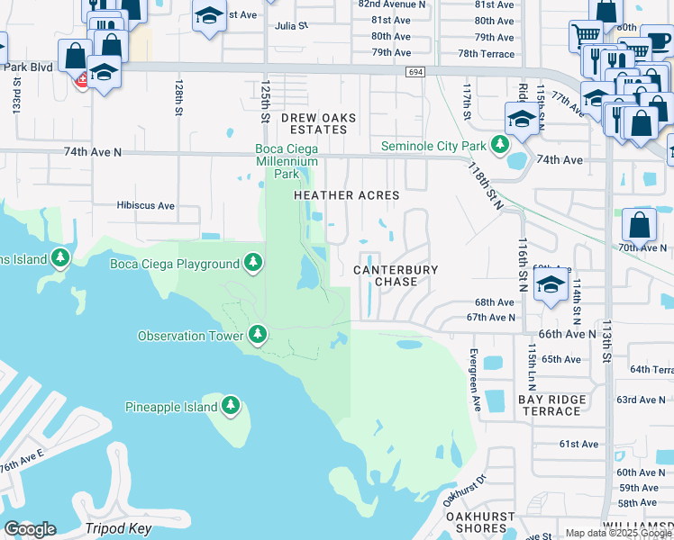 map of restaurants, bars, coffee shops, grocery stores, and more near 6946 122nd Way in Seminole