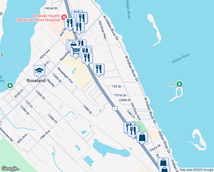 map of restaurants, bars, coffee shops, grocery stores, and more near 132 Street in Sebastian