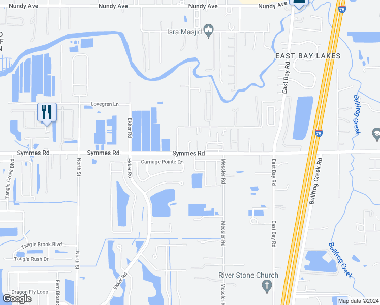 map of restaurants, bars, coffee shops, grocery stores, and more near 8434 Symmes Road in Gibsonton