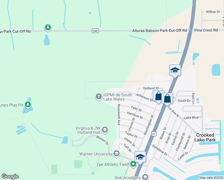 map of restaurants, bars, coffee shops, grocery stores, and more near 384 Jefferson Street in Lake Wales