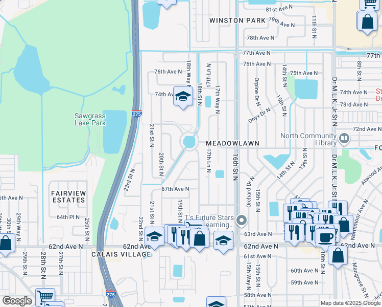 map of restaurants, bars, coffee shops, grocery stores, and more near 1810 70th Circle North in Saint Petersburg