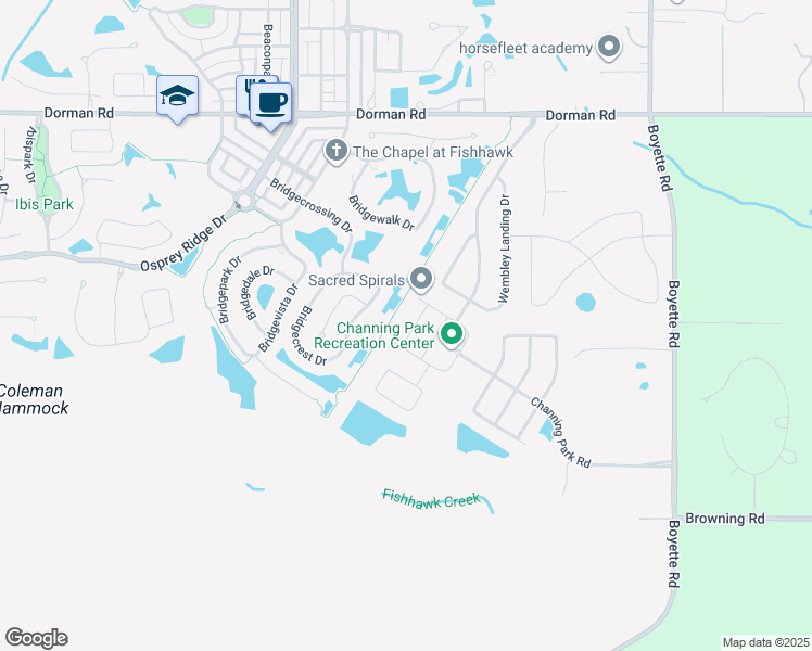 map of restaurants, bars, coffee shops, grocery stores, and more near 11310 Thames Fare Way in Lithia