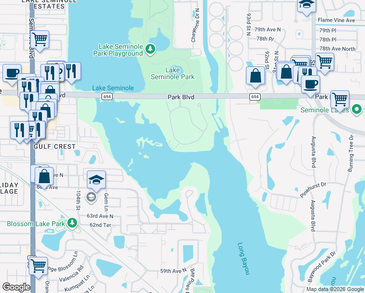 map of restaurants, bars, coffee shops, grocery stores, and more near 10002 Key Haven Road in Seminole