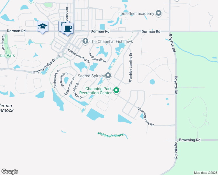 map of restaurants, bars, coffee shops, grocery stores, and more near 11310 Thames Fare Way in Lithia