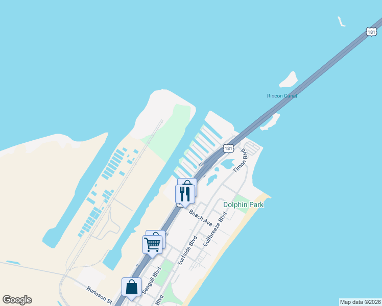 map of restaurants, bars, coffee shops, grocery stores, and more near 732 Enchanted Harbor in Corpus Christi