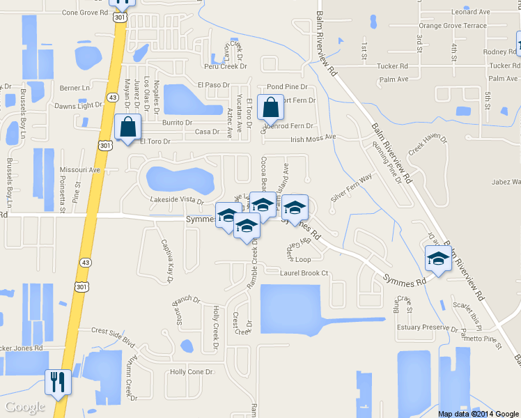 map of restaurants, bars, coffee shops, grocery stores, and more near 11375 Cocoa Beach Drive in Riverview