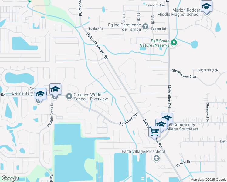 map of restaurants, bars, coffee shops, grocery stores, and more near 11159 Running Pine Drive in Riverview