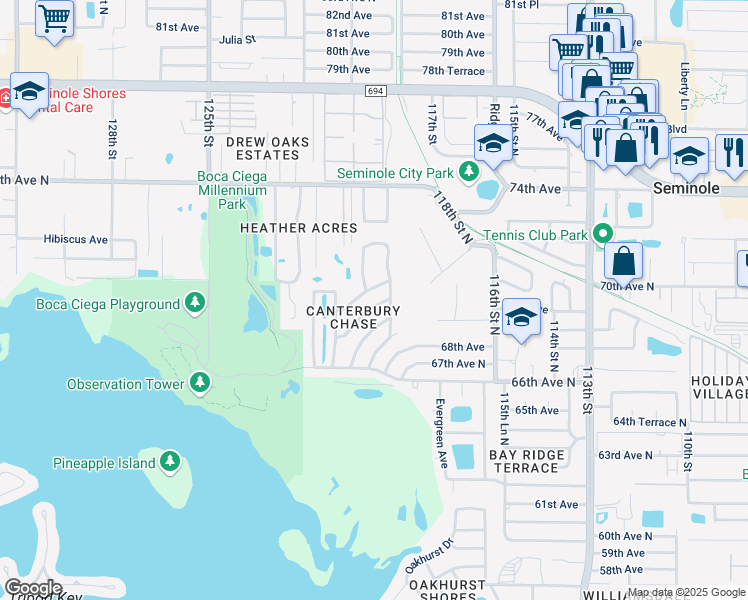 map of restaurants, bars, coffee shops, grocery stores, and more near 12243 69th Terrace in Seminole