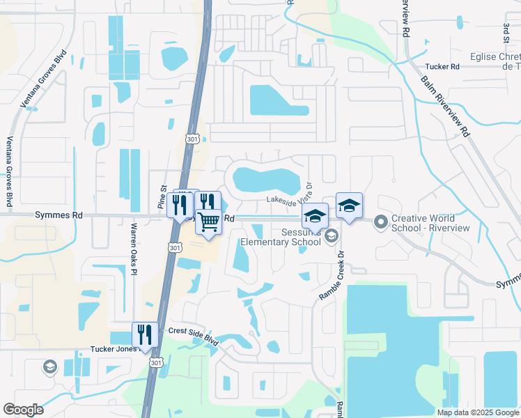 map of restaurants, bars, coffee shops, grocery stores, and more near 11306 Pelican Lake Court in Riverview