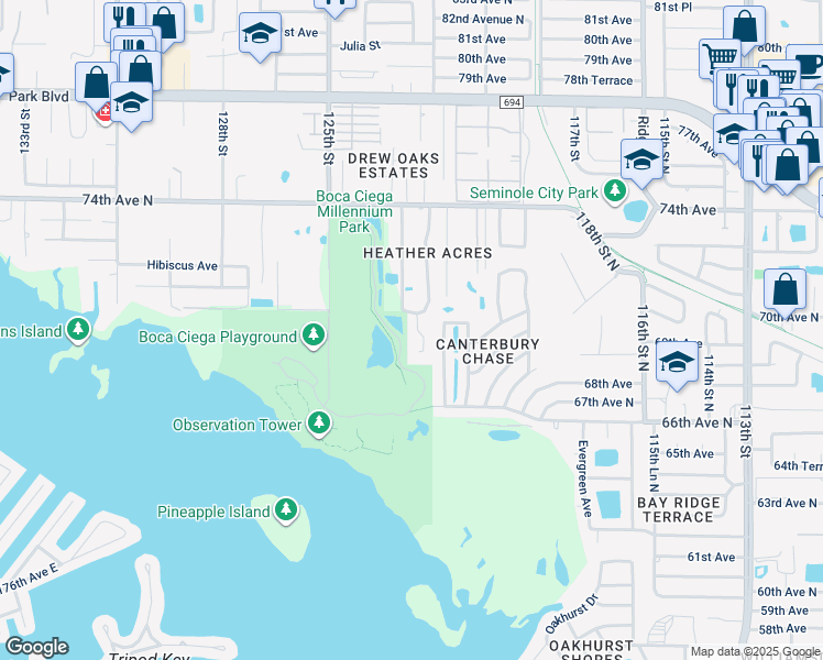 map of restaurants, bars, coffee shops, grocery stores, and more near 6946 122nd Way in Seminole