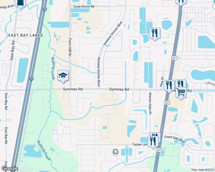 map of restaurants, bars, coffee shops, grocery stores, and more near 11413 Green Harvest Drive in Riverview