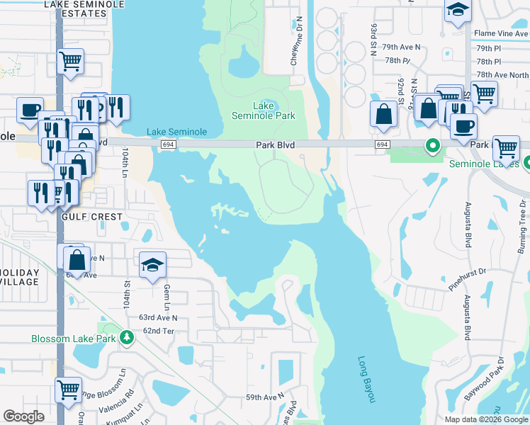 map of restaurants, bars, coffee shops, grocery stores, and more near 10002 Key Haven Road in Seminole