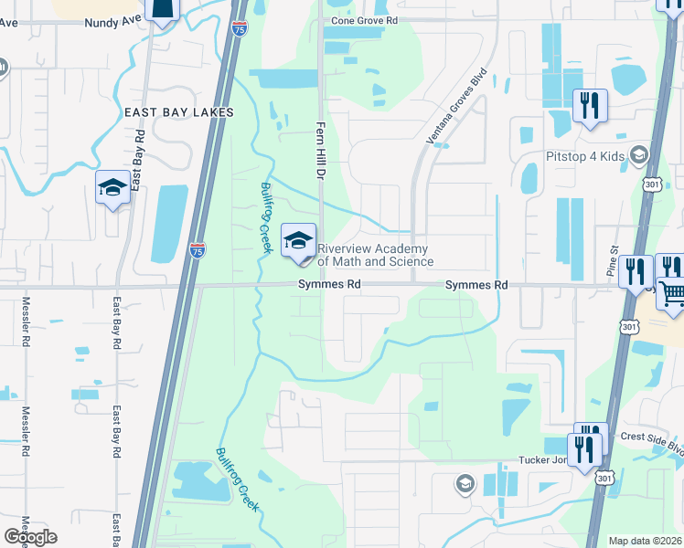 map of restaurants, bars, coffee shops, grocery stores, and more near 11441 Sage Canyon Drive in Riverview