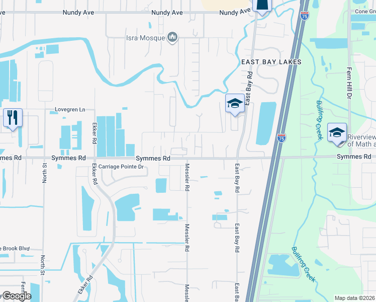 map of restaurants, bars, coffee shops, grocery stores, and more near 11325 Bacall Lane in Gibsonton
