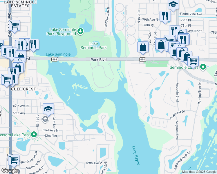 map of restaurants, bars, coffee shops, grocery stores, and more near 7080 Conch Boulevard in Seminole