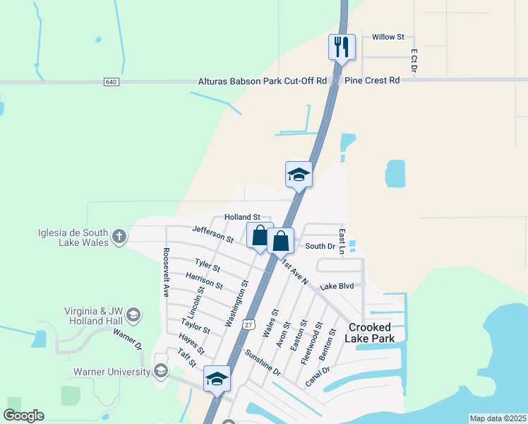 map of restaurants, bars, coffee shops, grocery stores, and more near 140 Holland Street in Lake Wales