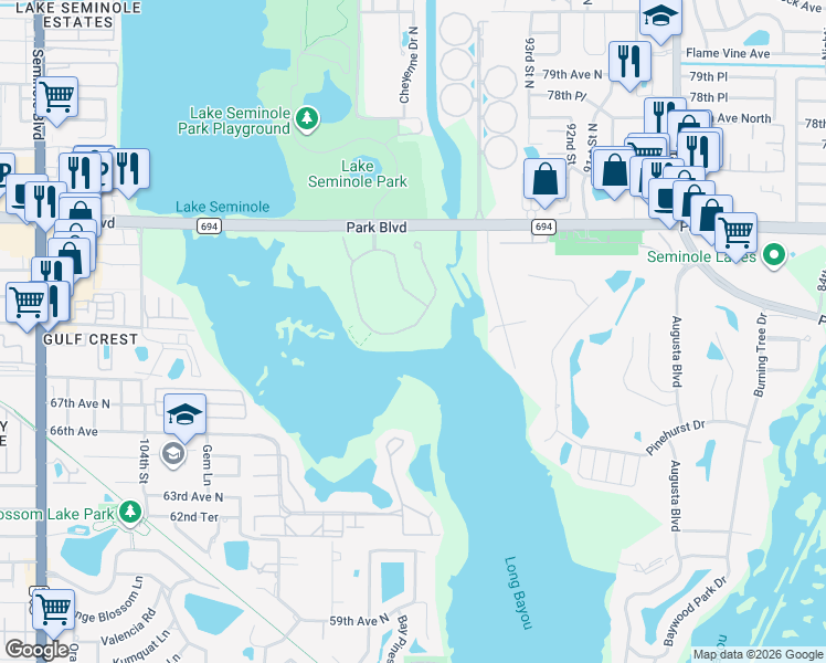 map of restaurants, bars, coffee shops, grocery stores, and more near 7080 Conch Boulevard in Seminole