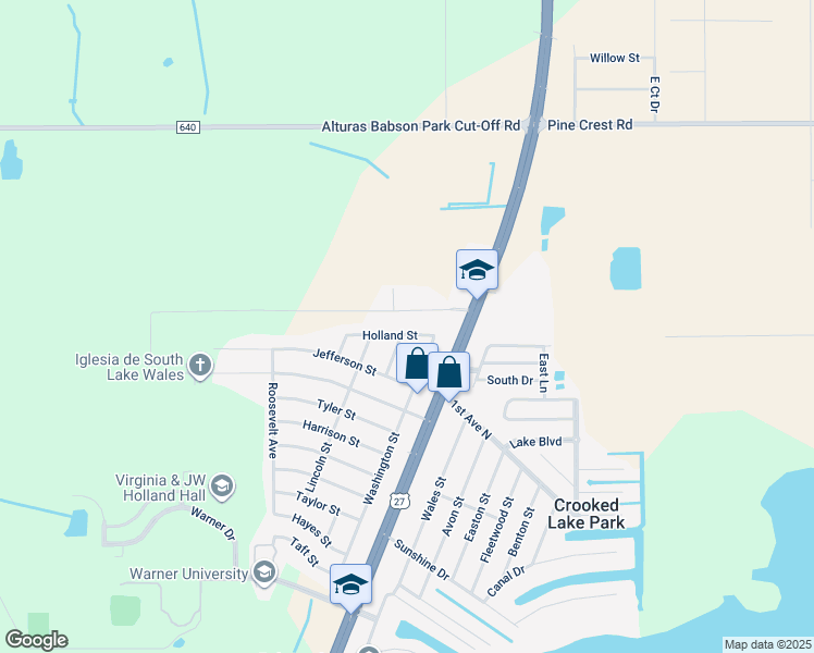map of restaurants, bars, coffee shops, grocery stores, and more near 140 Holland Street in Lake Wales