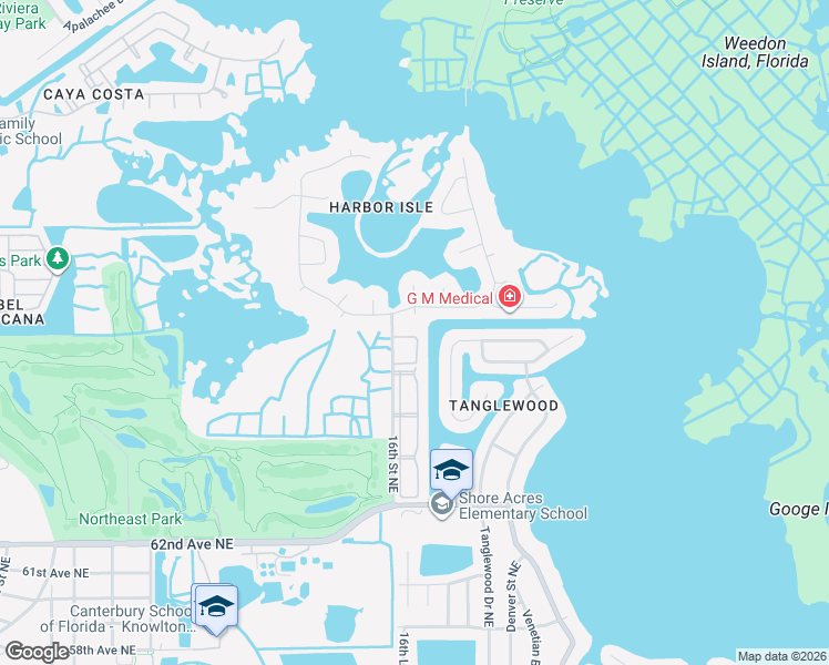 map of restaurants, bars, coffee shops, grocery stores, and more near 1671 Watermark Circle Northeast in St. Petersburg