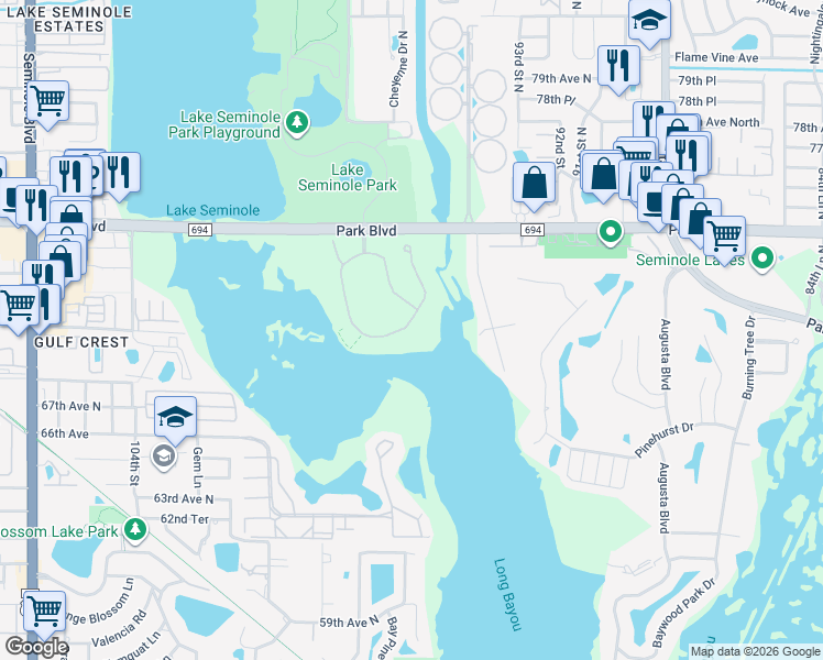 map of restaurants, bars, coffee shops, grocery stores, and more near 7080 Conch Boulevard in Seminole